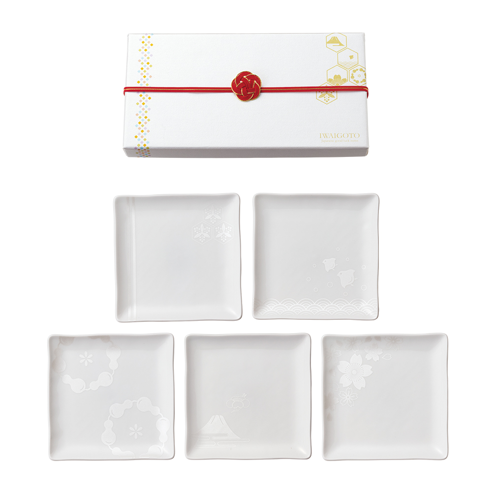祝言 銀彩正角小皿揃