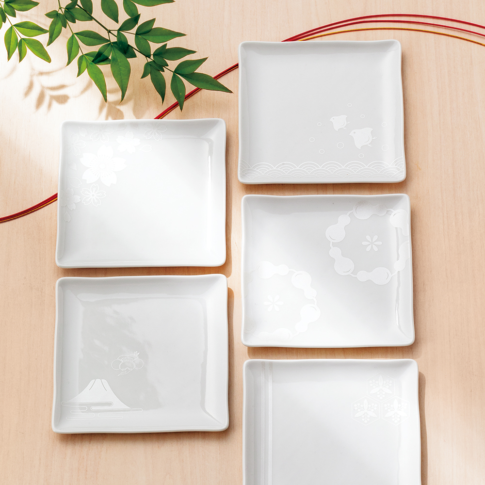 祝言 銀彩正角小皿揃