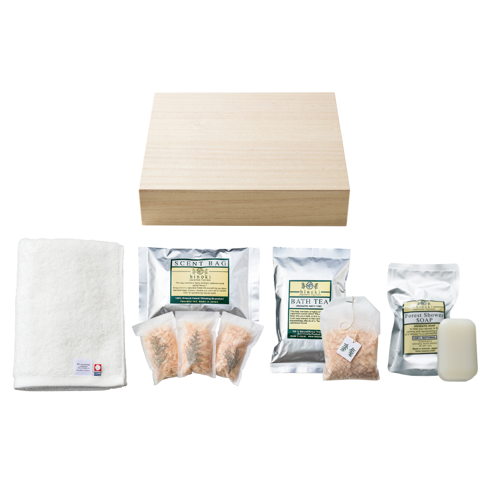 今治タオルとひのきの香りセット(木箱)