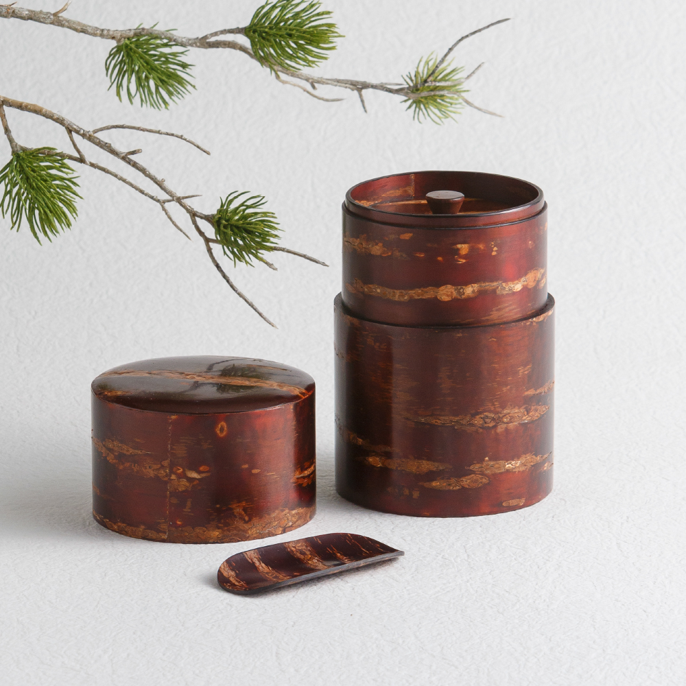 総皮茶筒無地茶箕付き