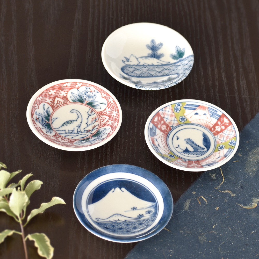 江戸っ子恐竜 しあわせ図鑑(まめ皿4枚セット）