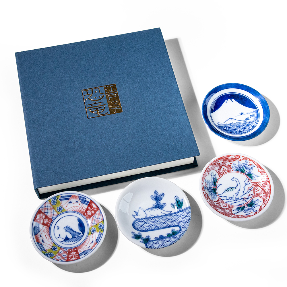 江戸っ子恐竜 しあわせ図鑑(まめ皿4枚セット）